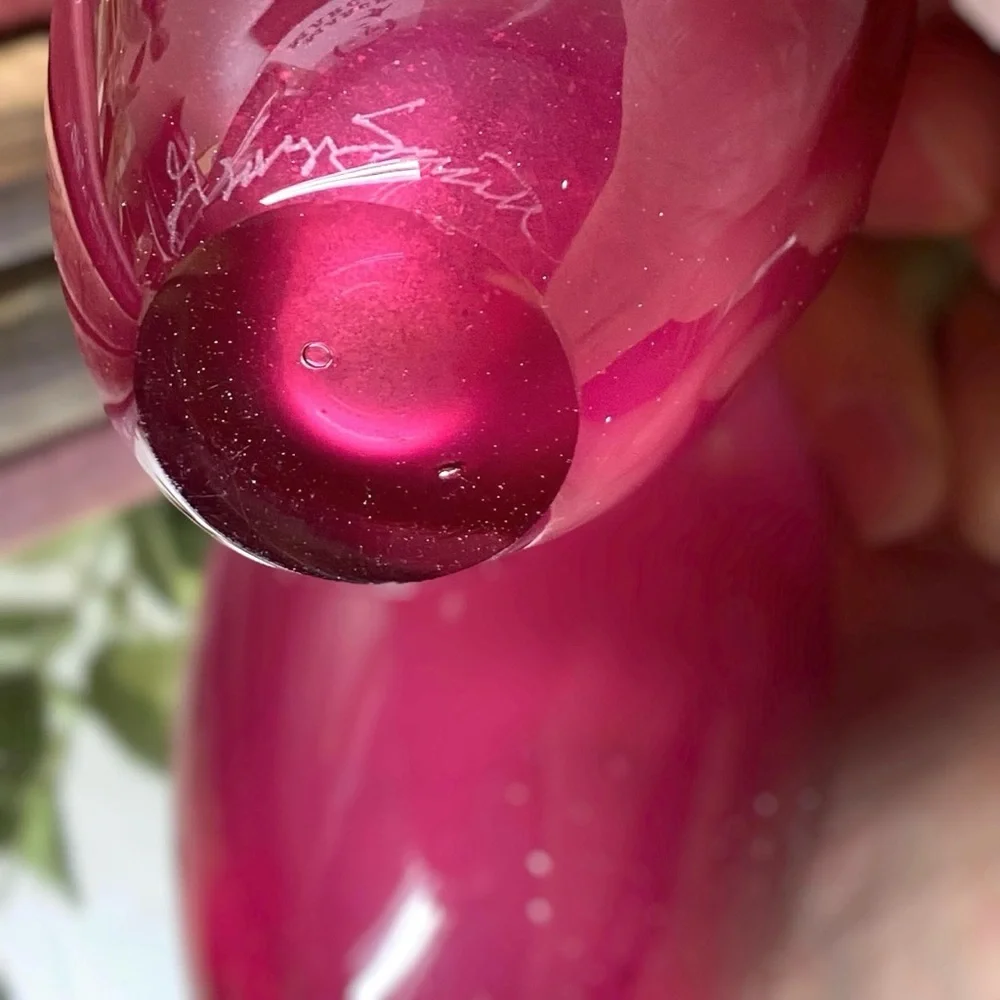 Drew Smith Art Glass Vase Signed Hand Blown 5” Tall Polished Pontil Vintage Pink